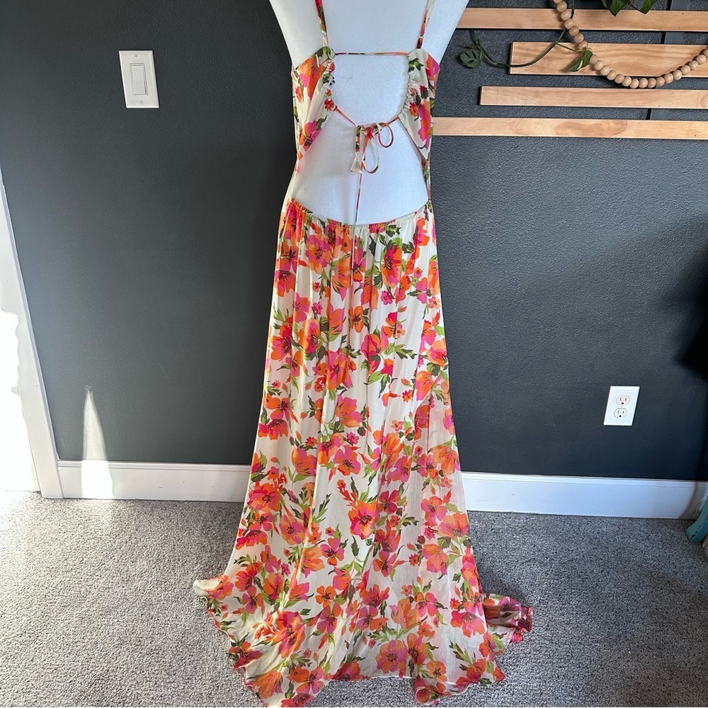 🌸 MISA Los Angeles Negine Floral Maxi Dress — Size M — Open Back Slip Dress - Picture 6 of 10